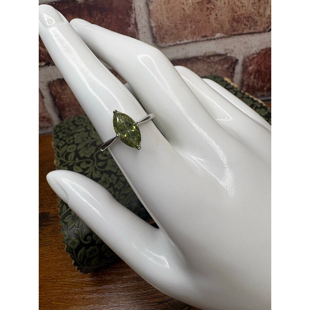 2 Carat Marquis Cut Apple Green Moissanite Ring 925 Sterling Silver Size 8